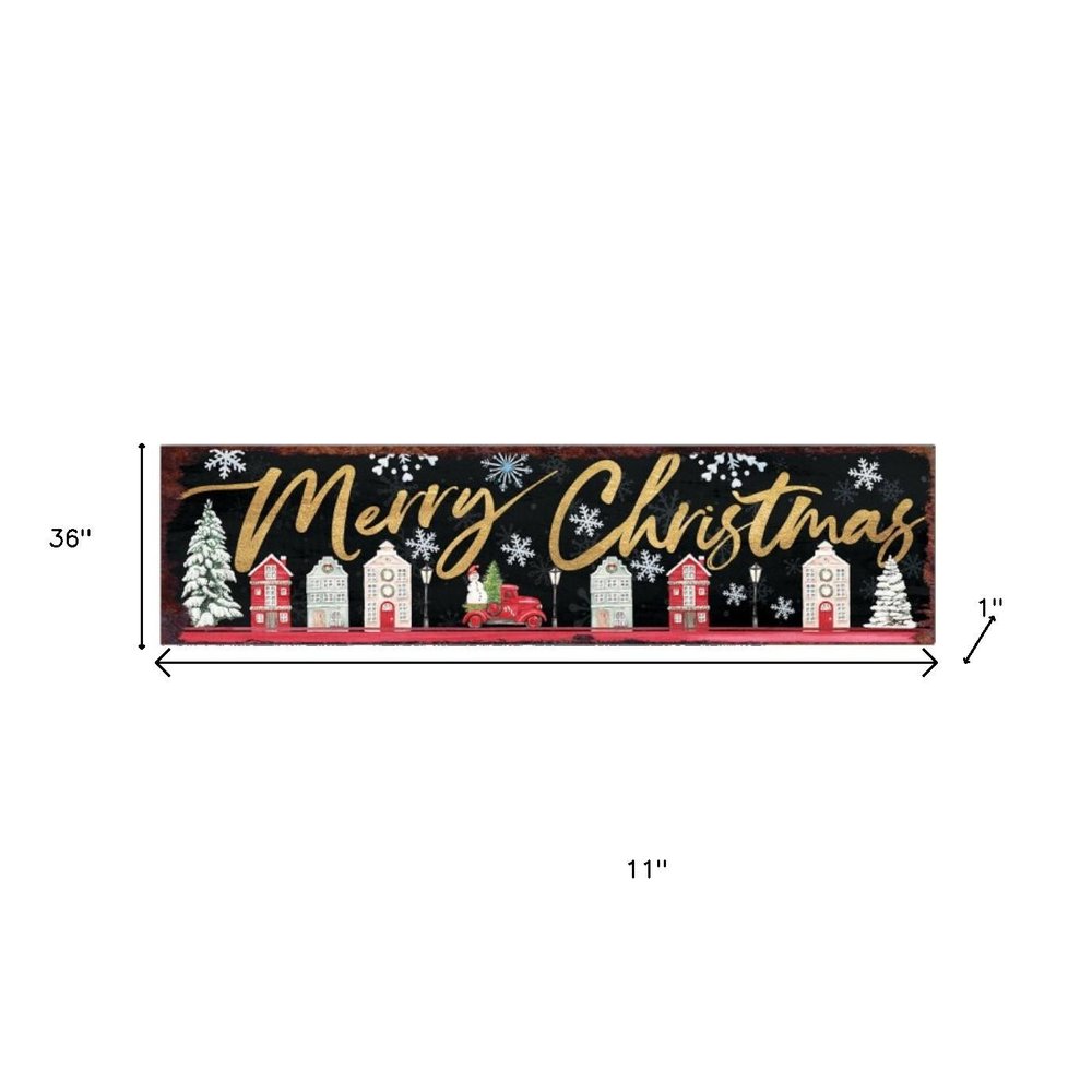36" Black Gold And Red Solid Wood Merry Christmas Decorative Sign