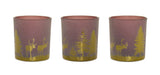 Set of Three Red And Gold Distressed Abstract Glass Tabletop Votive Candle Holders