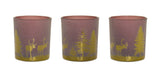 Set of Three Red And Gold Distressed Abstract Glass Tabletop Votive Candle Holders