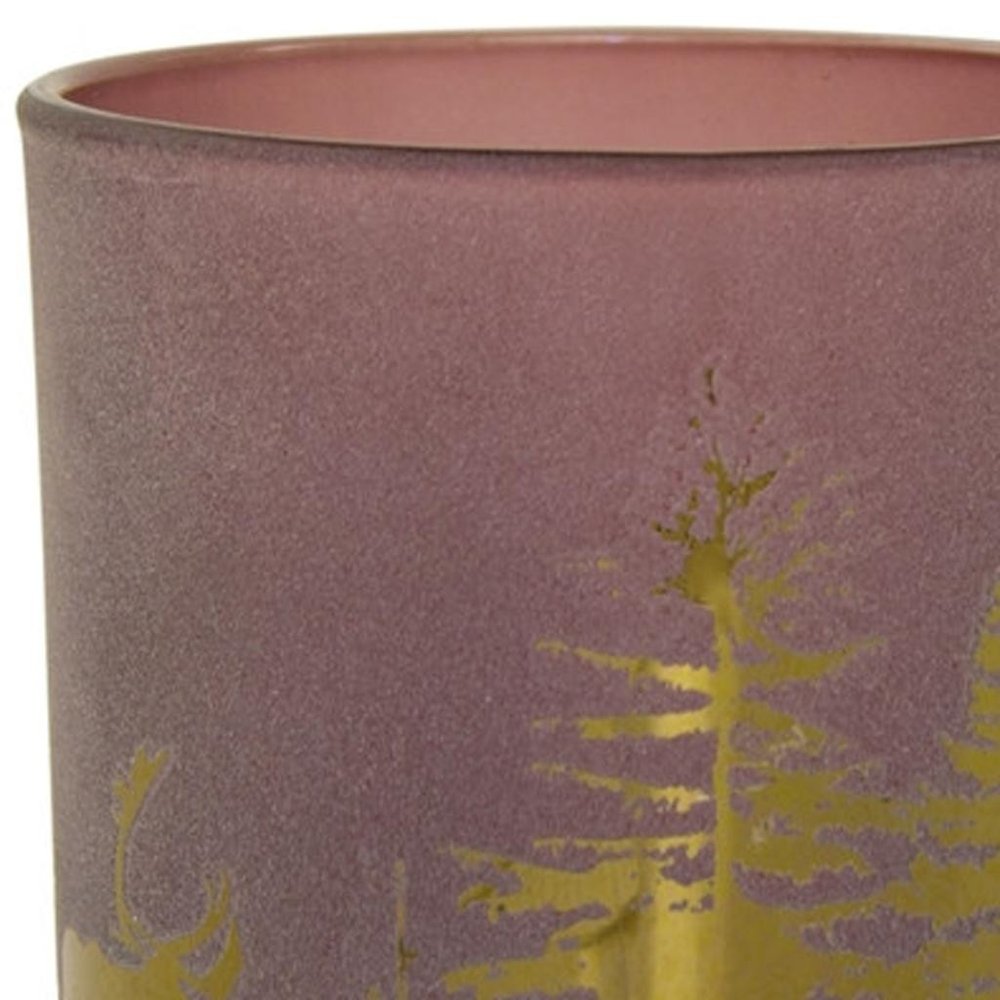 Set of Three Red And Gold Distressed Abstract Glass Tabletop Votive Candle Holders