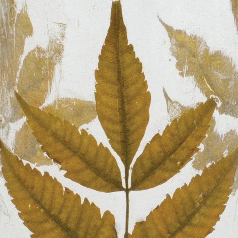 Set of Three Brown Distressed Botanical Leaf Glass Tabletop Hurricane Candle Holders