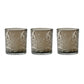 Set of Three Gray Distressed Floral Glass Tabletop Votive Candle Holders
