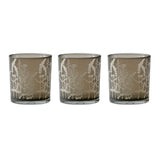 Set of Three Gray Distressed Floral Glass Tabletop Votive Candle Holders