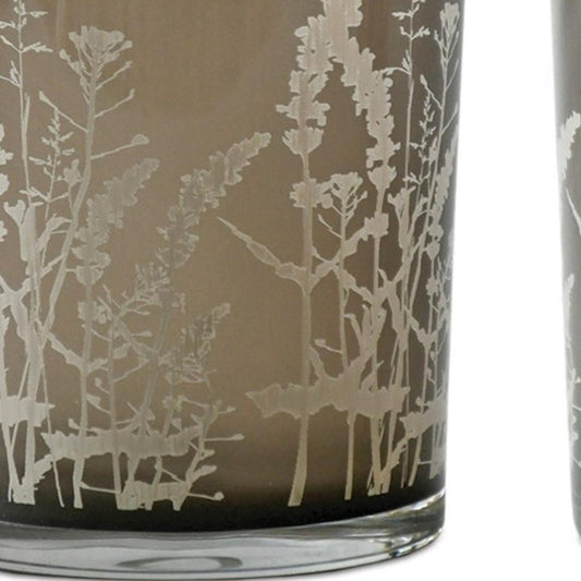 Set of Three Gray Distressed Floral Glass Tabletop Votive Candle Holders