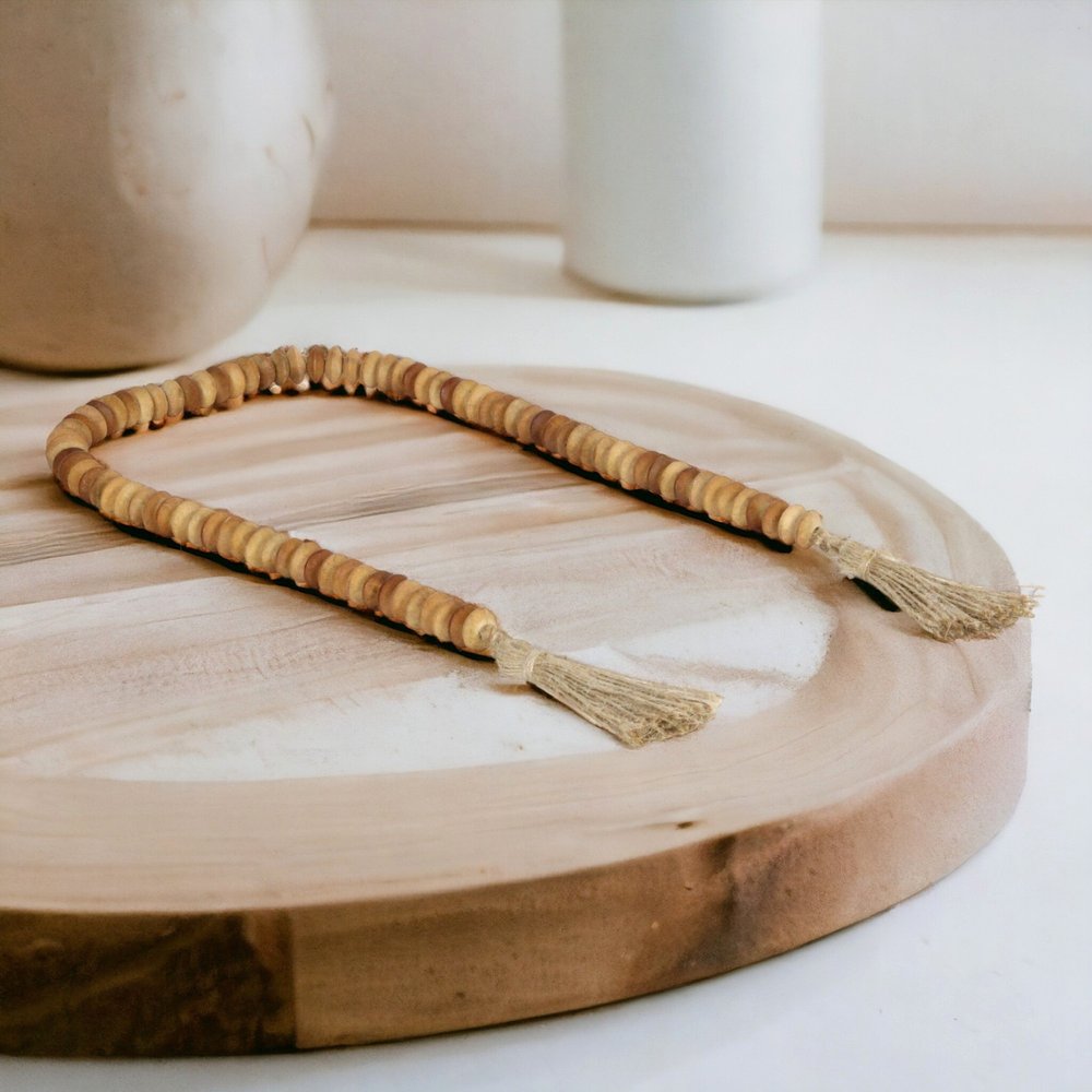 36" Brown Rope And Wood Hand Painted Decorative Tassel