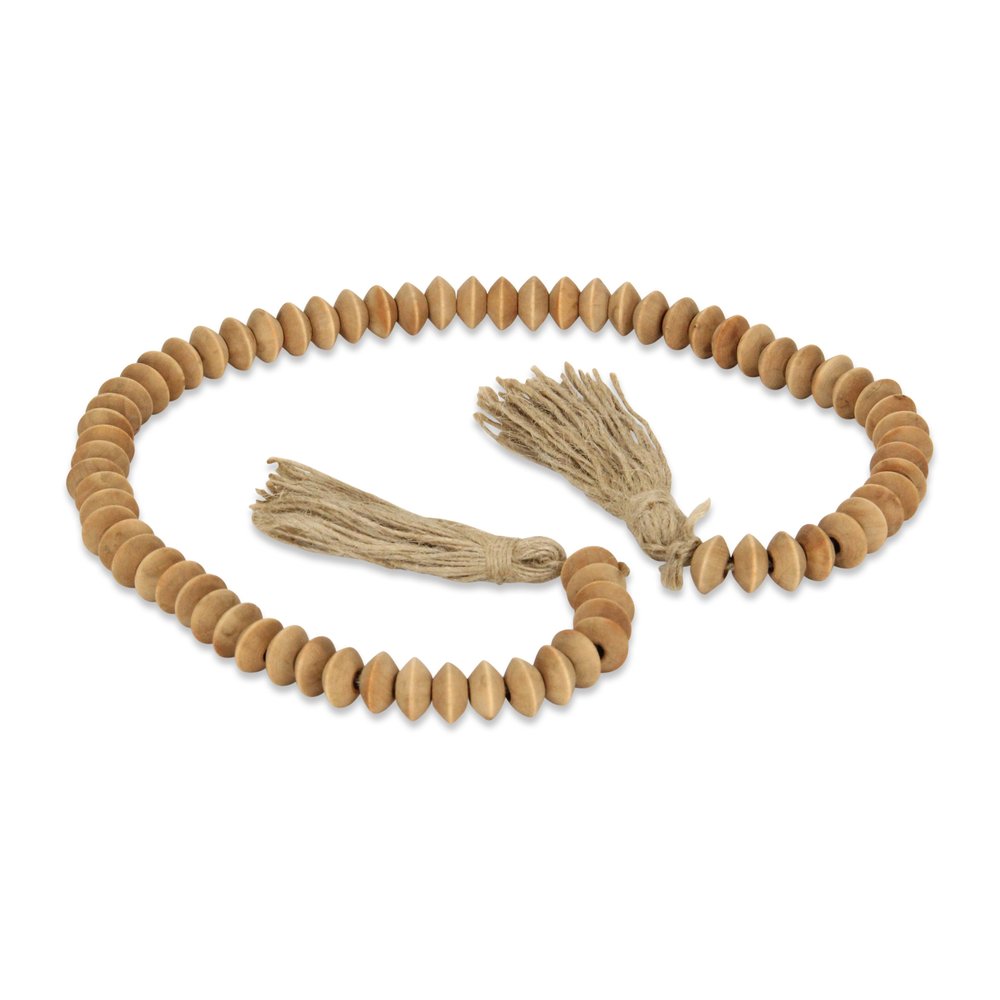 36" Brown Rope And Wood Hand Painted Decorative Tassel