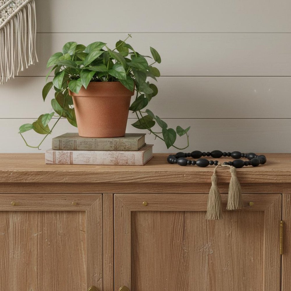 36" Dark Blue Wood Hand Painted Decorative Tassel