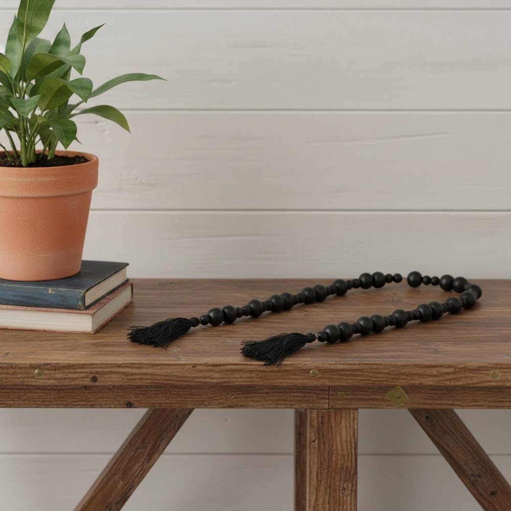 42" Black Wood Hand Painted Decorative Tassel
