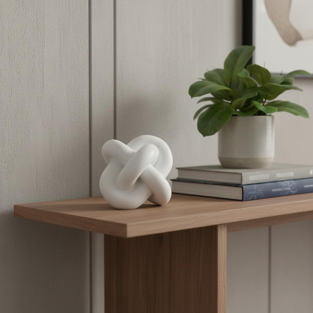 5" White Resin Knot Tabletop Sculpture