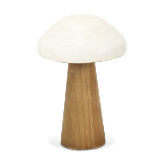 9" Brown And White Wood Hand Painted Mushroom Tabletop Sculpture