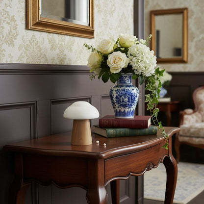 5" Brown And White Wood Hand Painted Tabletop Sculpture