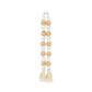38" White And Natural Wood And Fabric Hand Painted Decorative Tassel