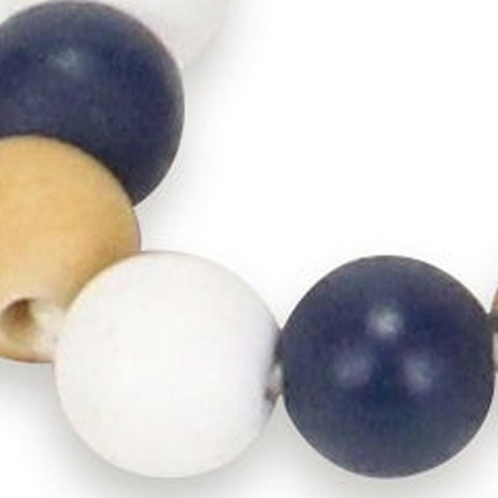 36" Blue Natural And White Wood Hand Painted Decorative Tassel