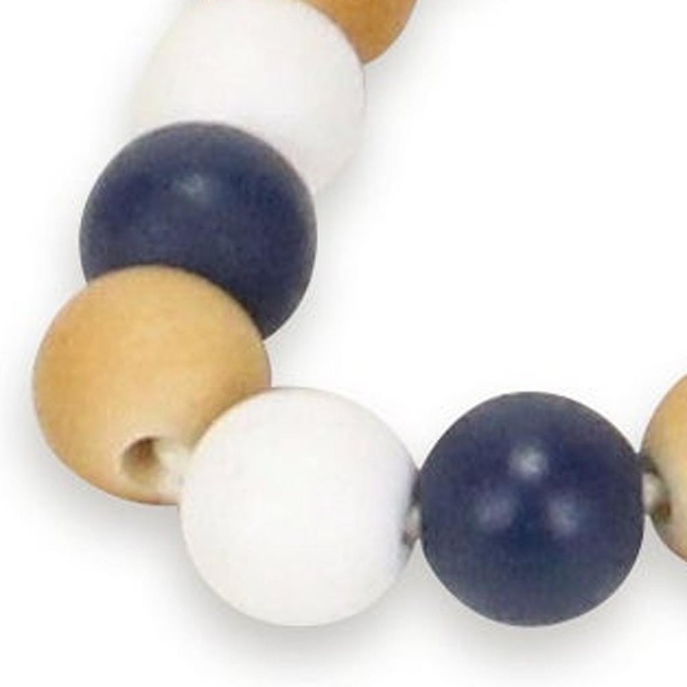 36" Blue Natural And White Wood Hand Painted Decorative Tassel