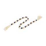 36" Blue Natural And White Wood Hand Painted Decorative Tassel