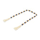 36" Blue Natural And White Wood Hand Painted Decorative Tassel