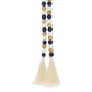 36" Blue Natural And White Wood Hand Painted Decorative Tassel