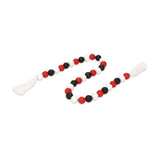 40" Black Red And White Wood Hand Painted Decorative Tassel