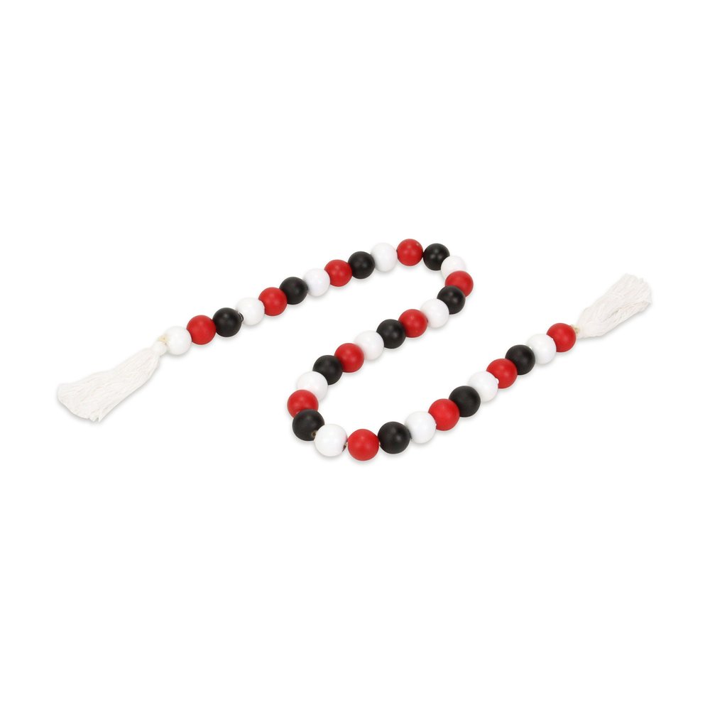 40" Black Red And White Wood Hand Painted Decorative Tassel
