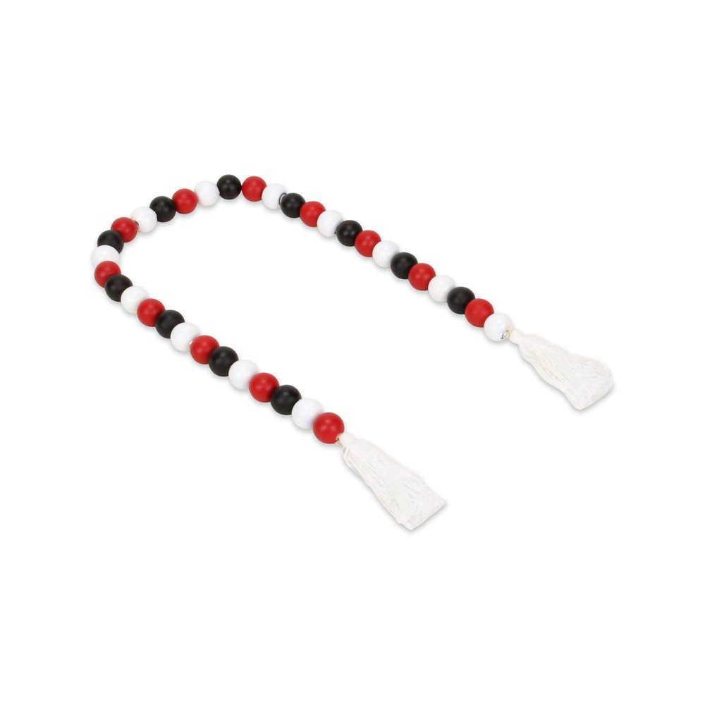 40" Black Red And White Wood Hand Painted Decorative Tassel