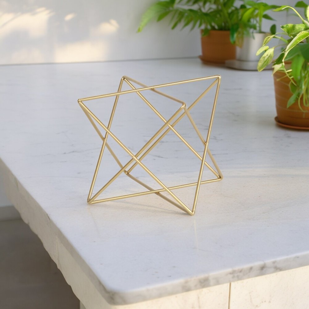 7" Gold Metal Open Geometric Tabletop Sculpture