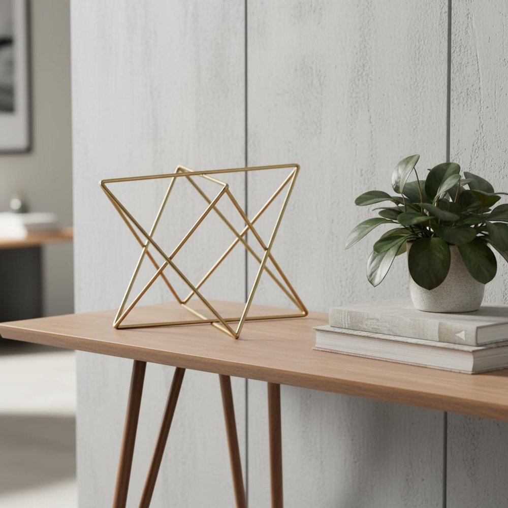 7" Gold Metal Open Geometric Tabletop Sculpture