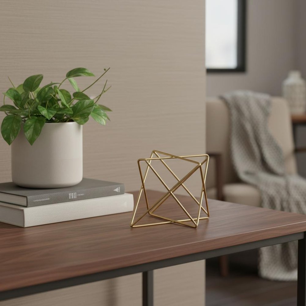 6" Gold Metal Open Geometric Tabletop Sculpture