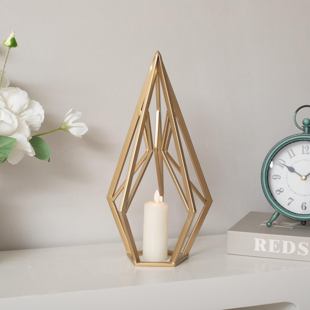 14" Gold Metal Open Geometric Tabletop Sculpture