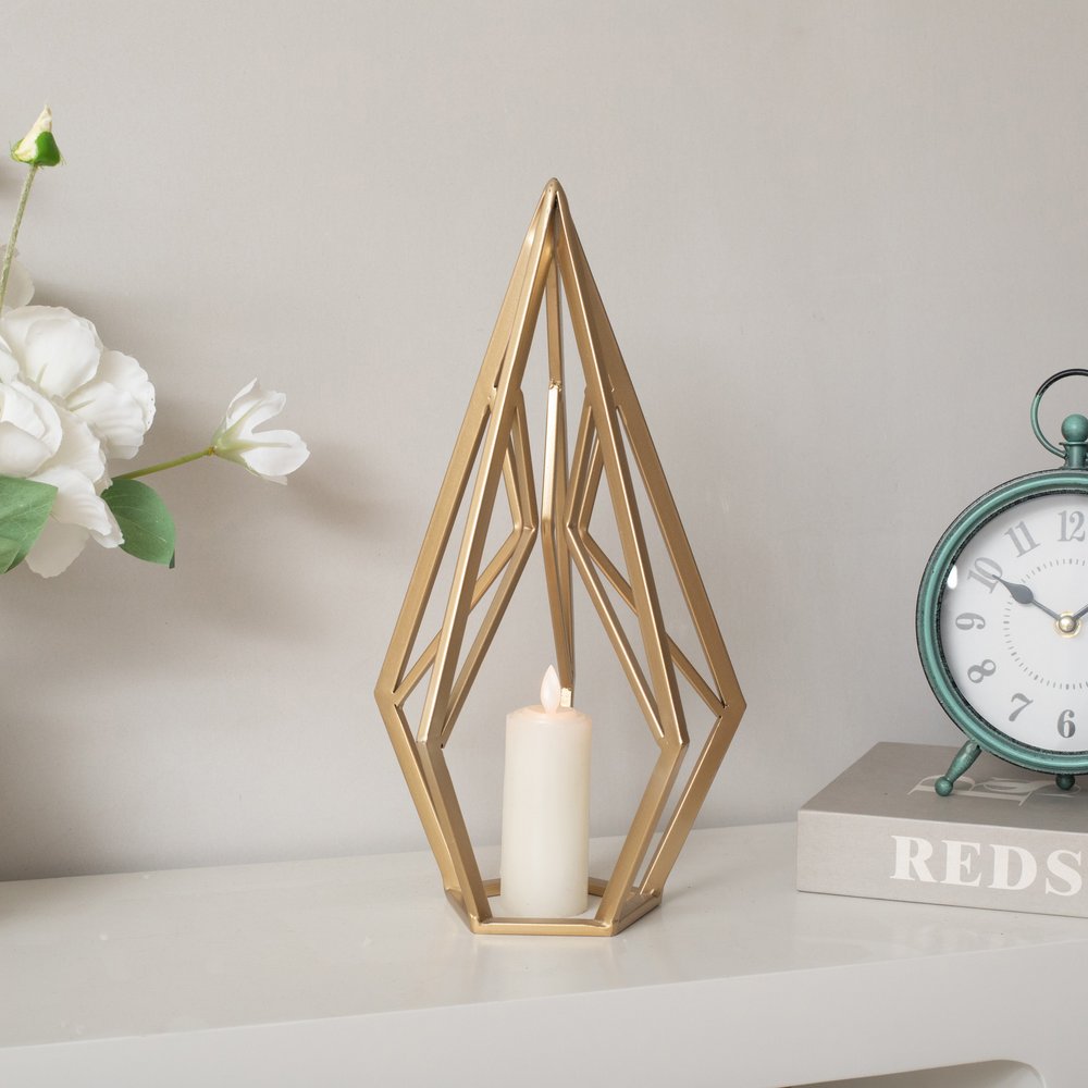 14" Gold Metal Open Geometric Tabletop Sculpture