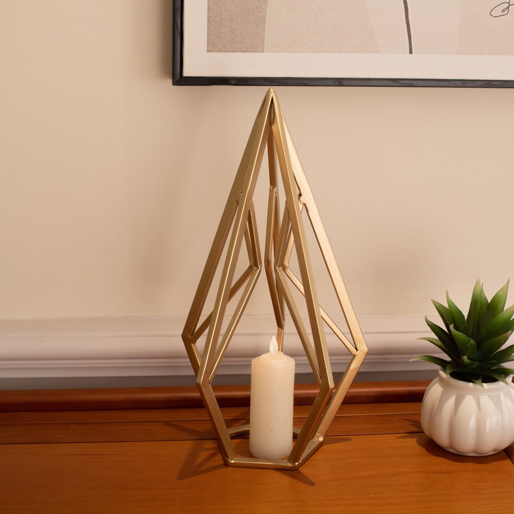 14" Gold Metal Open Geometric Tabletop Sculpture