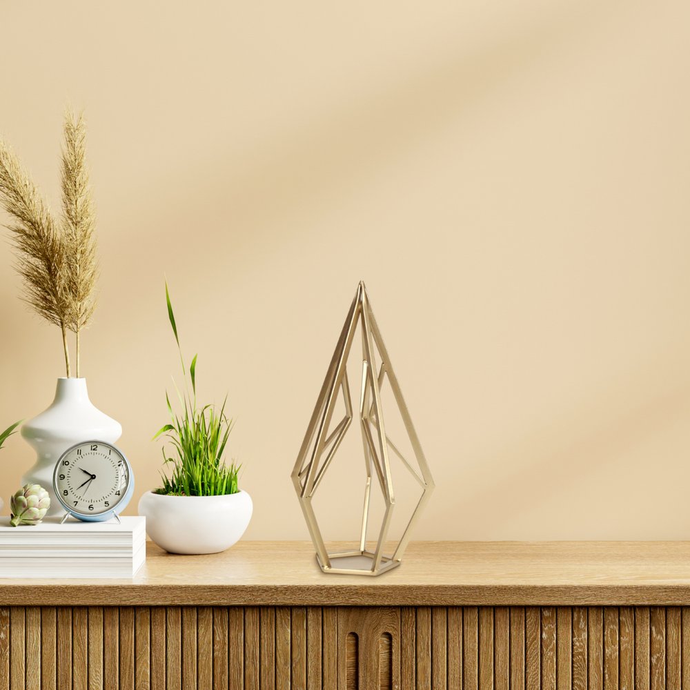 14" Gold Metal Open Geometric Tabletop Sculpture