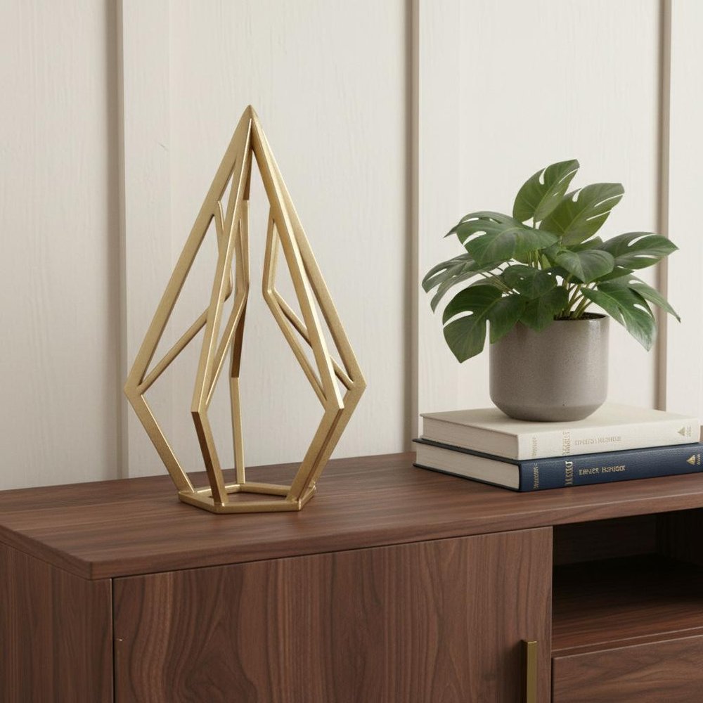 10" Gold Metal Open Geometric Tabletop Sculpture
