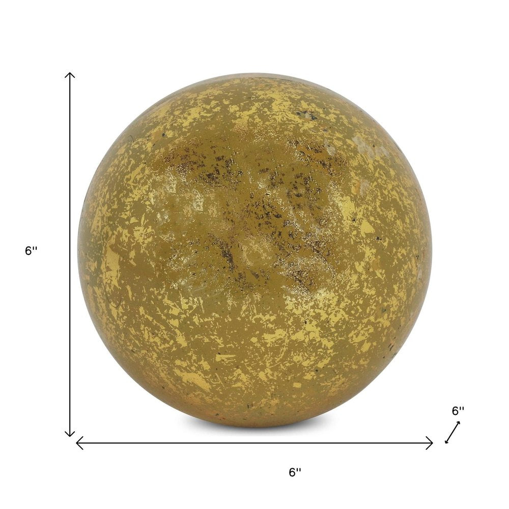 6" Gold Paper Mache Hand Painted Orb Decorative Orb