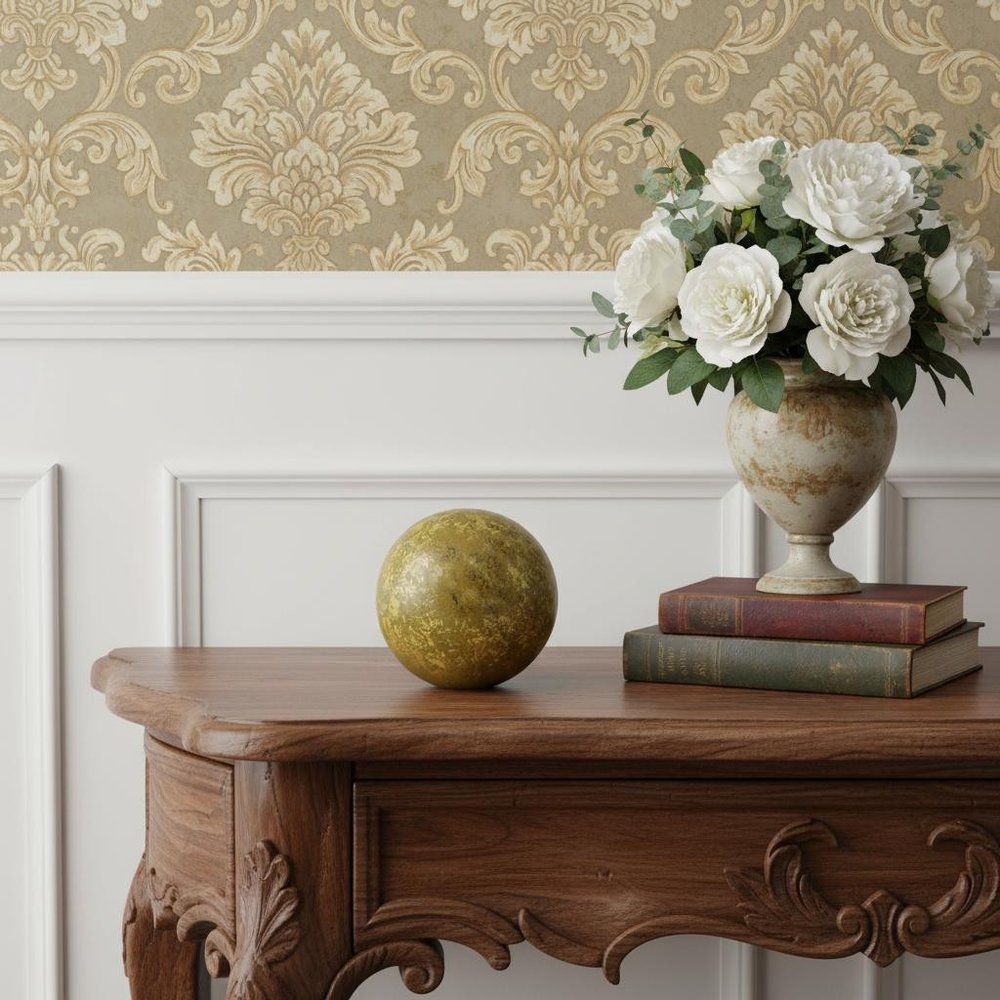 6" Gold Paper Mache Hand Painted Orb Decorative Orb