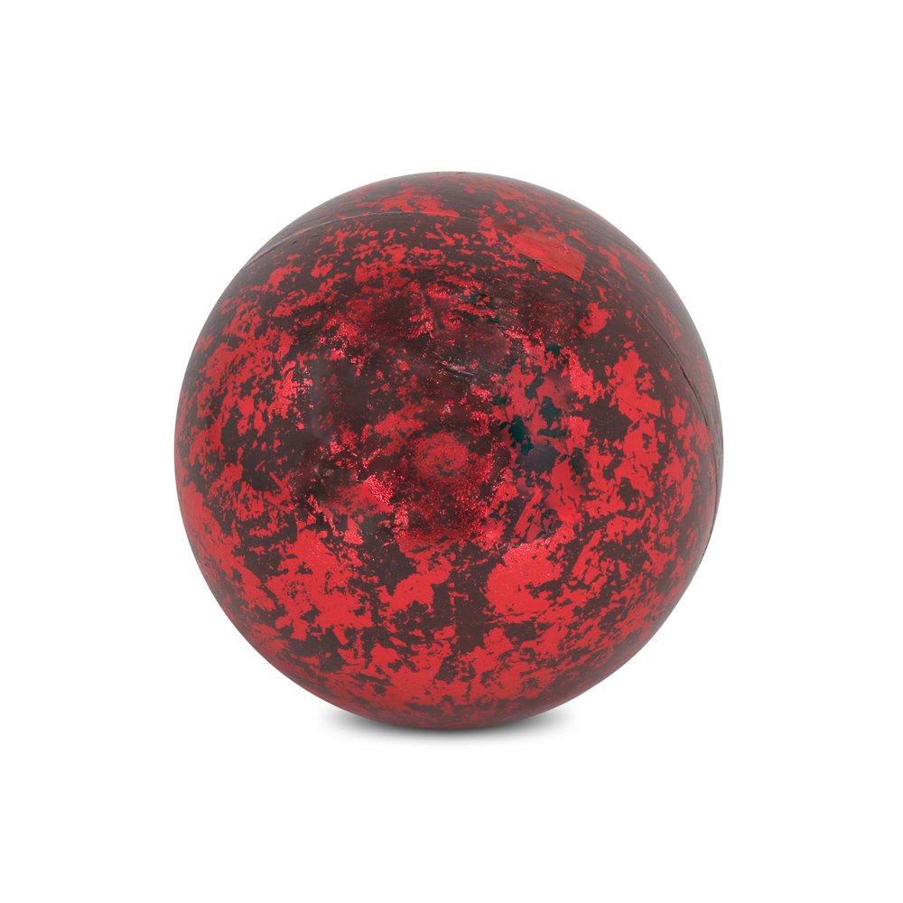 6" Red Paper Mache Hand Painted Orb Decorative Orb