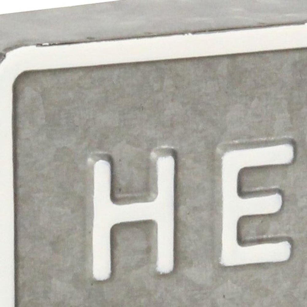 4" Gray And White Galvanized Metal Hello Hand Painted Tabletop Sign