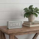 4" Gray And White Metal Home Hand Painted Tabletop Sign