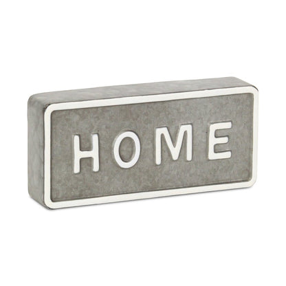 4" Gray And White Metal Home Hand Painted Tabletop Sign