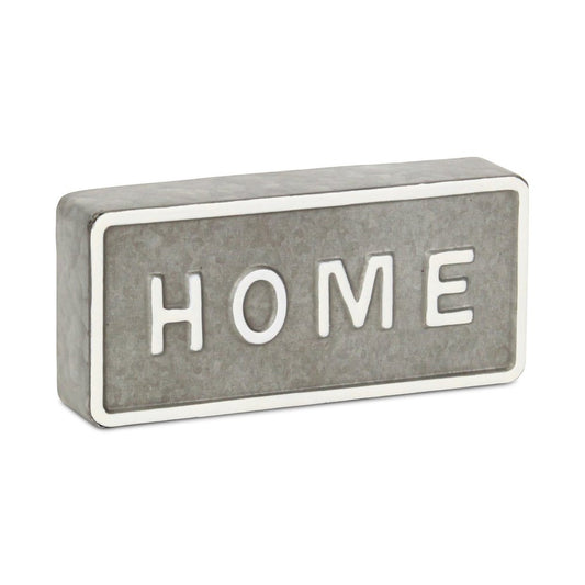 4" Gray And White Metal Home Hand Painted Tabletop Sign