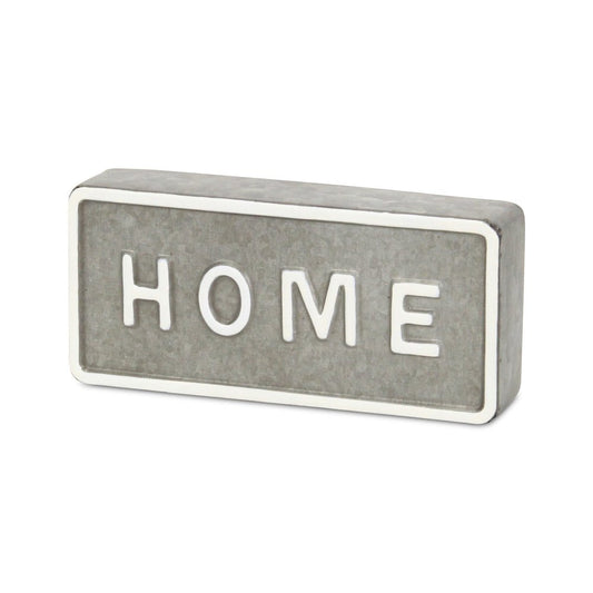 4" Gray And White Metal Home Hand Painted Tabletop Sign