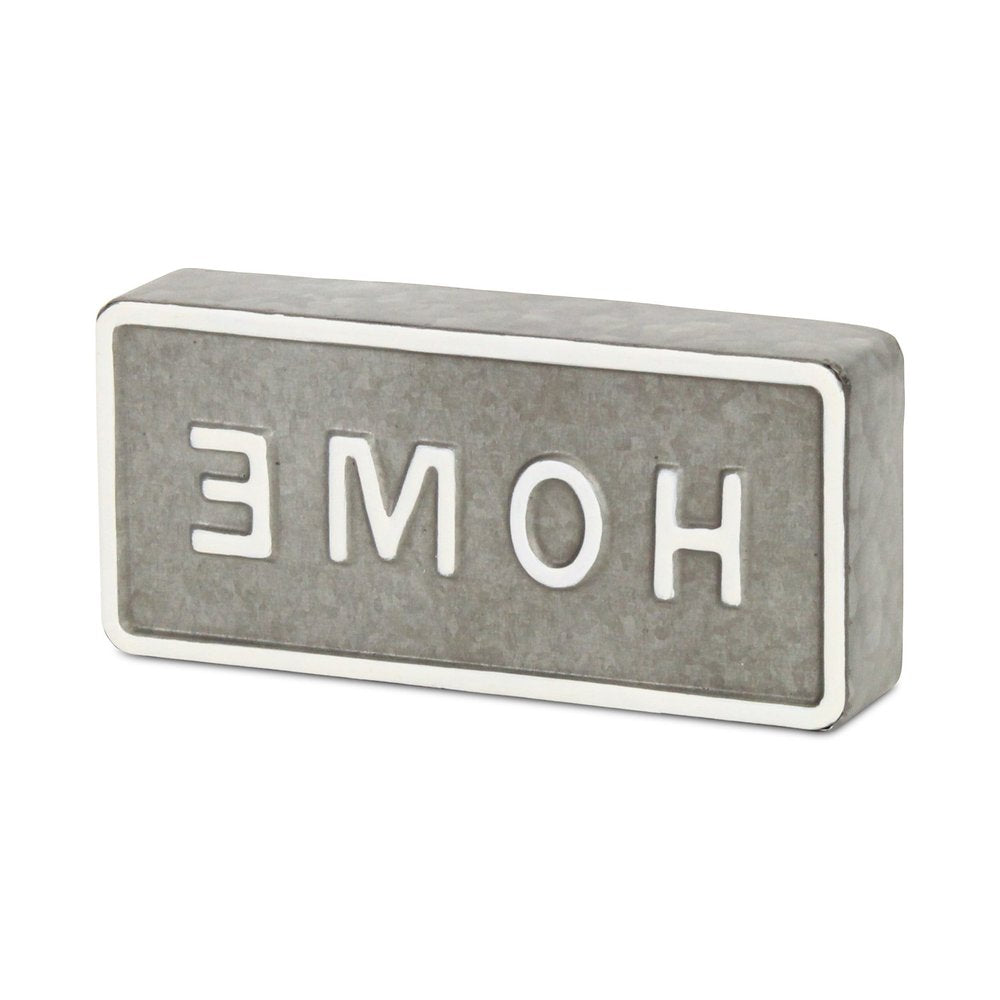 4" Gray And White Metal Home Hand Painted Tabletop Sign