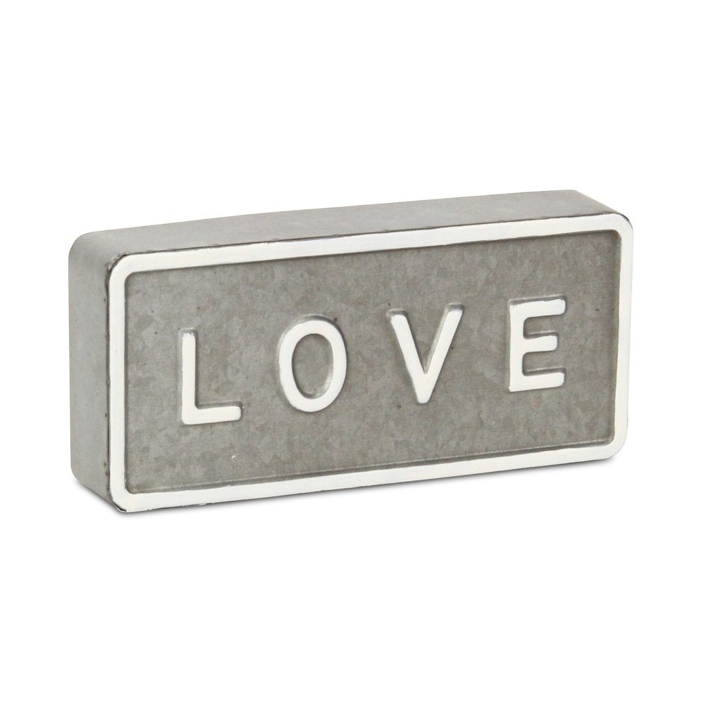 4" Gray And White Galvanized Metal Love Hand Painted Tabletop Sign
