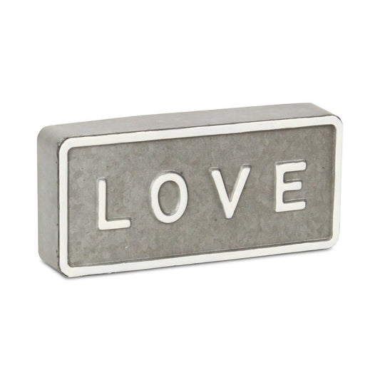 4" Gray And White Galvanized Metal Love Hand Painted Tabletop Sign