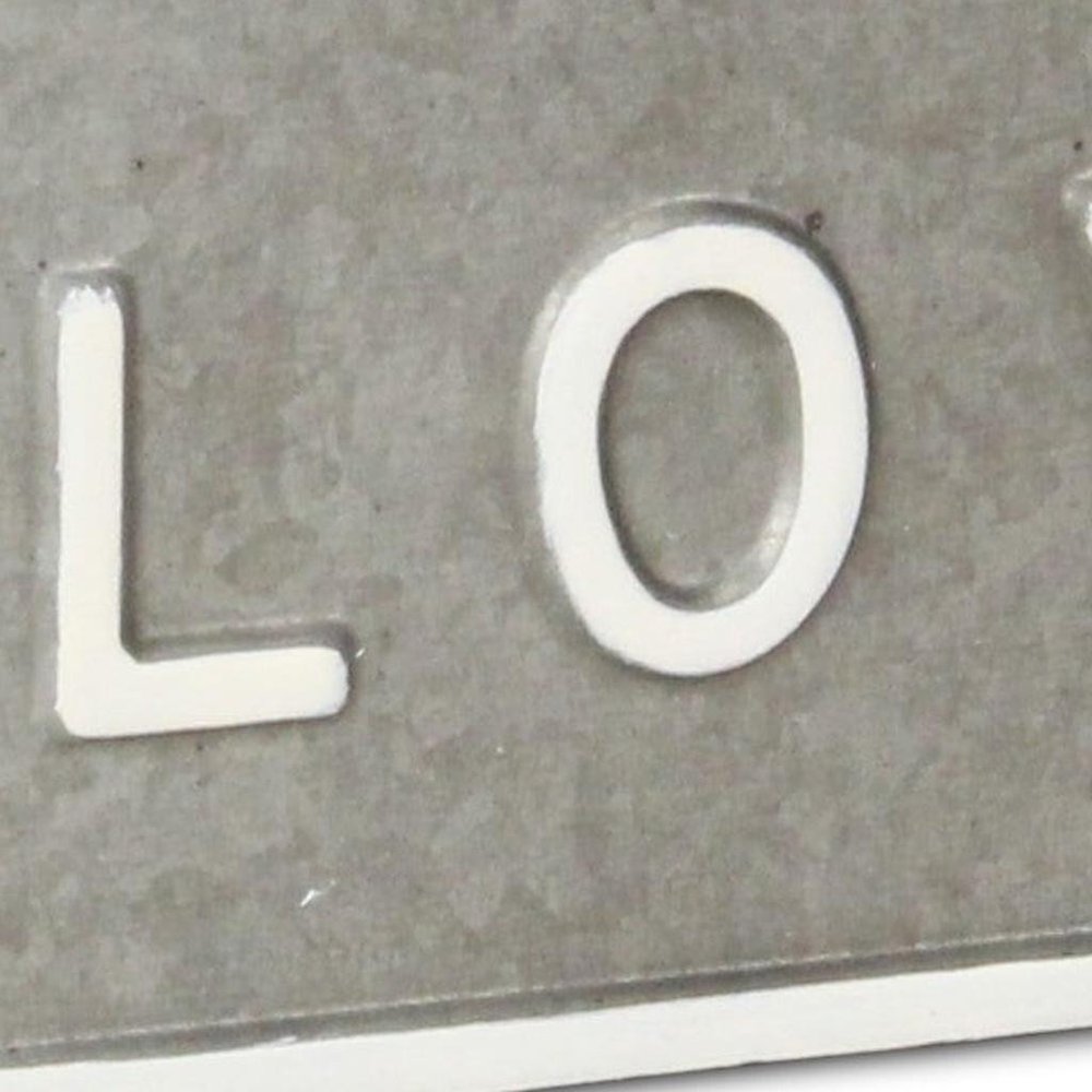 4" Gray And White Galvanized Metal Love Hand Painted Tabletop Sign