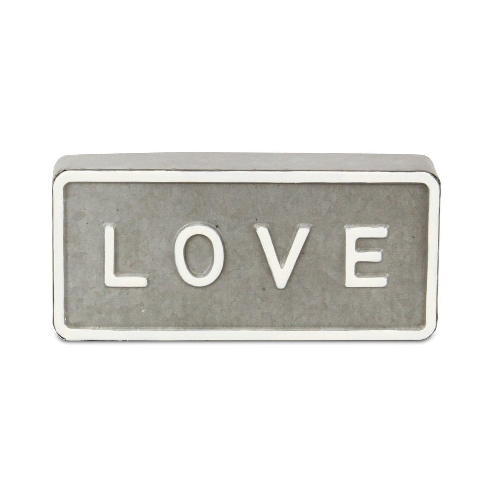 4" Gray And White Galvanized Metal Love Hand Painted Tabletop Sign