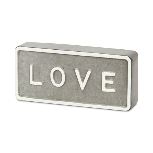 4" Gray And White Galvanized Metal Love Hand Painted Tabletop Sign