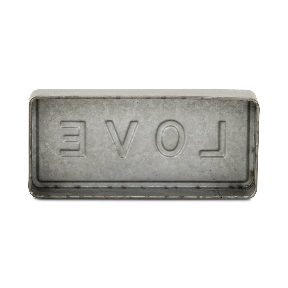 4" Gray And White Galvanized Metal Love Hand Painted Tabletop Sign