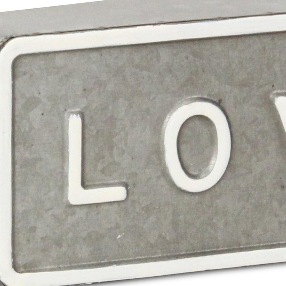 4" Gray And White Galvanized Metal Love Hand Painted Tabletop Sign