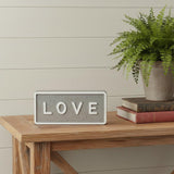 4" Gray And White Galvanized Metal Love Hand Painted Tabletop Sign