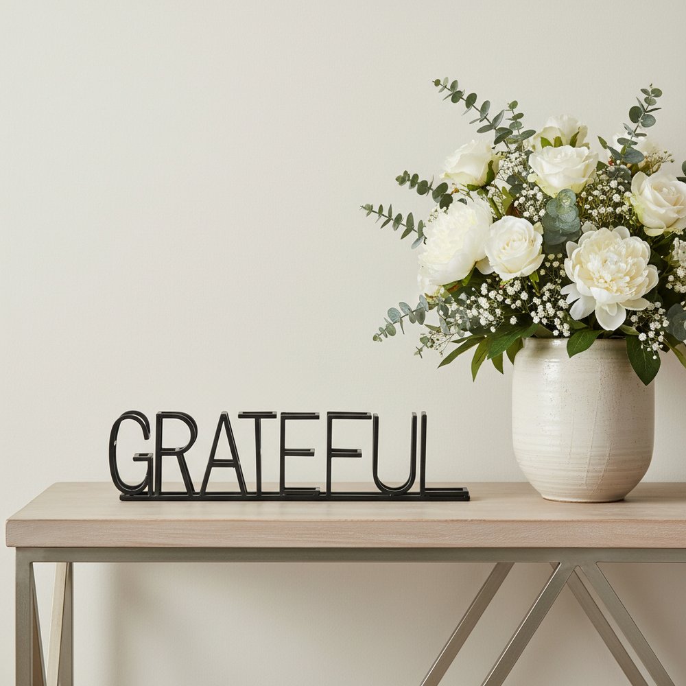 17" Black Metal Grateful Tabletop Sign